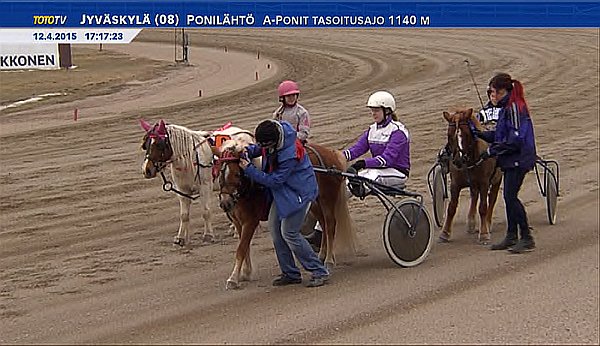 Ponilähdön voittajakolmikko. Kuva Tototv:n lähetyksestä, kamera: Hannu Kauhanen.